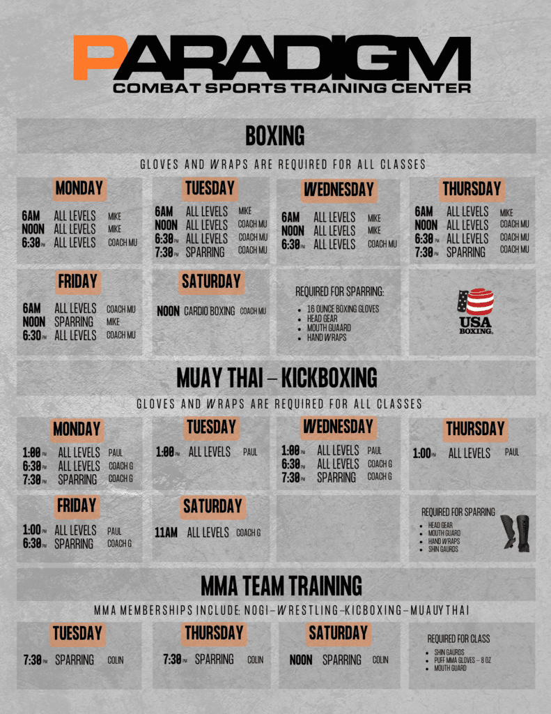 Paradigm® Combat Sports Training Center Adult Class Schedule
