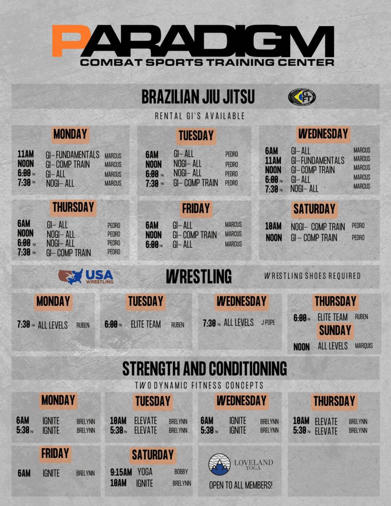 Paradigm® Combat Sports Training Center Adult Class Schedule